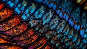 A vibrant reptile scales shine in close up generated by AI photo