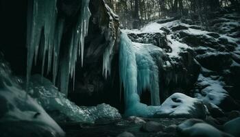 Majestic winter mountain range, frozen in beauty generated by AI photo