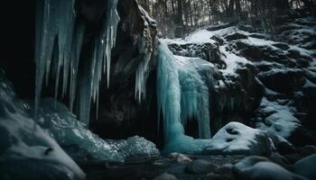 Majestic winter mountain range, frozen in beauty generated by AI photo