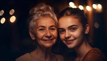 Tres generaciones abarcar, celebrando un toda la vida enlace generado por ai foto