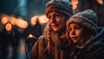 frío noche, calentar corazones disfrutando invierno divertido generado por ai foto