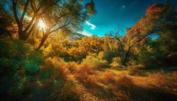 Autumn forest glows with multi colored leaves generated by AI photo