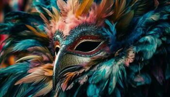 Majestic peacock displays ornate multi colored feather pattern generated by AI photo