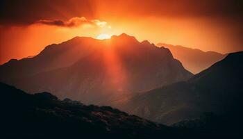 Majestic mountain range back lit by sunrise generated by AI photo