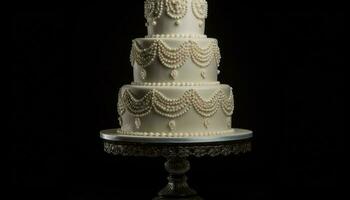 Sweet wedding cake with chocolate icing decoration generated by AI photo