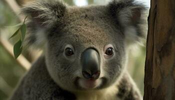 en peligro de extinción marsupial, coala, encaramado en eucalipto rama generado por ai foto