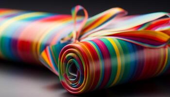 Rolled up spools of vibrant thread stack generated by AI photo