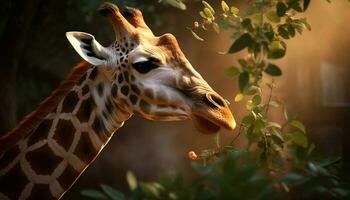 manchado jirafa en el africano desierto, hermosa generado por ai foto
