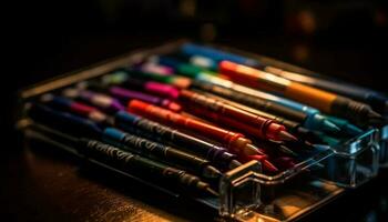 Artist desk  colorful tools for creative education generated by AI photo