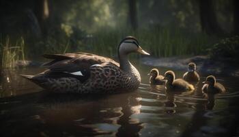 Tranquil scene of water birds in nature generated by AI photo