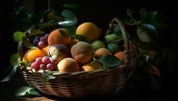 orgánico Fruta cesta, maduro y jugoso cosecha generado por ai foto