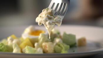 Healthy vegetarian salad with fresh organic ingredients and selective focus generated by AI photo