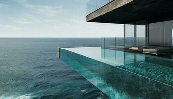 Luxury apartment with infinity pool overlooking tranquil coastline and nature generated by AI photo