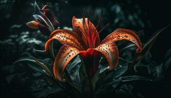 hermosa hibisco florecer en naturaleza, mojado con Rocío gotas generado por ai foto