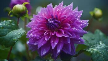Vibrant petals of a wet dahlia in a formal garden generated by AI photo