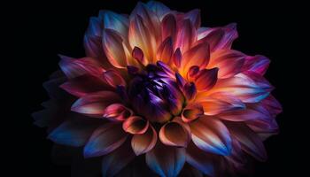 Vibrant petals of a single dahlia bloom on black background generated by AI photo