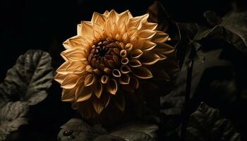 Vibrant sunflower blossom, close up on black background, beauty in nature generated by AI photo