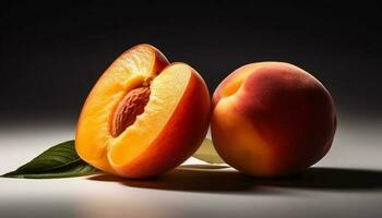Juicy ripe peach slice, a sweet and healthy snack option generated by AI photo