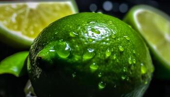 Juicy citrus slice adds freshness to healthy mojito cocktail drink generated by AI photo