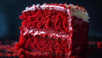 Layered chocolate cake with raspberry and strawberry whipped cream decoration generated by AI photo