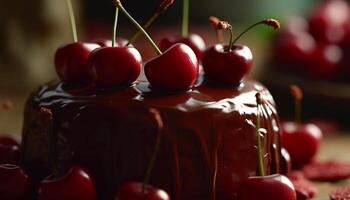 Indulgent gourmet dessert plate with fresh berry and chocolate indulgence generated by AI photo