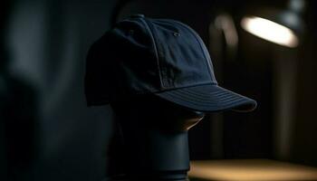 moderno hombres Moda oscuro béisbol gorra, elegante prenda, retroiluminado silueta generado por ai foto