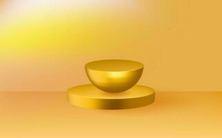 Empty 3d round golden podium with  prism overlay.Light yellow minimal wall scene.Abstract geometric platforms. vector