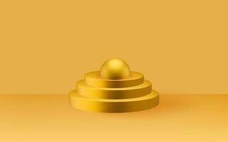 Empty 3d round golden podium with  prism overlay.Light yellow minimal wall scene.Abstract geometric platforms. vector