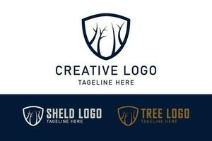 Shield combination logo with tree. logo design for nature shield. monogram style logo design. Creative logo professional. simple design editable vector