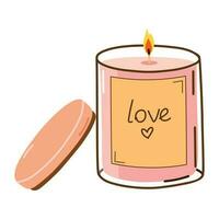 Decorative Wax Candle in a Glass Jar. Aroma Lovely Candle for Relax and Spa, for Home Comfort vector