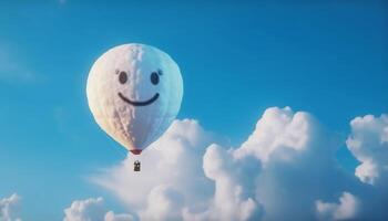 Smiling men enjoy freedom in mid air adventure with hot air balloon generated by AI photo