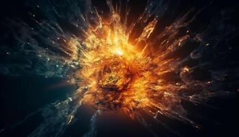 Explosive big bang ignites abstract galaxy in fiery natural phenomenon generated by AI photo