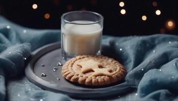 Homemade chocolate chip cookies, a winter indulgence on the table generated by AI photo