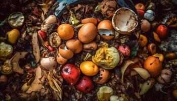A rustic bowl of organic, healthy, homemade autumn food generated by AI photo