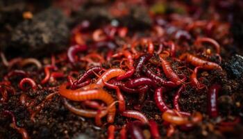 A multi colored millipede crawls on a leaf in the forest generated by AI photo