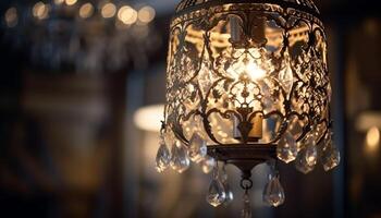 un florido antiguo candelabro ilumina el elegante Doméstico habitación generado por ai foto