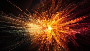 Explosive abstract space backdrop with glowing galaxy and fiery flame generated by AI photo