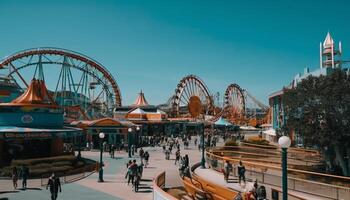 The spinning carousel illuminates the night at the traveling carnival generated by AI photo