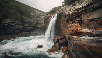 The majestic mountain range, with its rapid drop and splashing water generated by AI photo