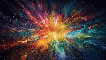 Exploding supernova illuminates vibrant star field in futuristic abstract design generated by AI photo