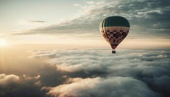 Adventure in the sky Hot air balloon soaring over mountains generated by AI photo