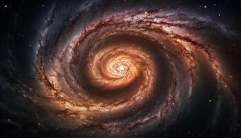 Spinning galaxy creates abstract pattern in deep space exploration generated by AI photo