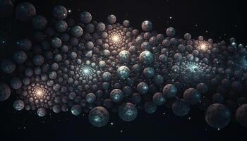 Futuristic molecular structure levitates in glowing nebula backdrop generated by AI photo