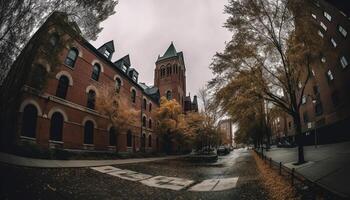 The Gothic chapel ancient facade vanishes into the autumn night generated by AI photo