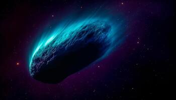 Deep space exploration reveals glowing nebula in starry galaxy backdrop generated by AI photo