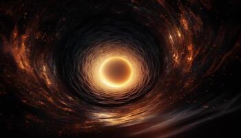 Galactic explosion illuminates abstract spiral, futuristic design vanishing into space generated by AI photo