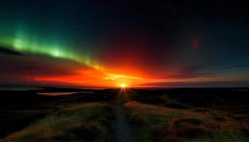 Tranquil scene illuminated by multi colored Milky Way in rural nature generated by AI photo