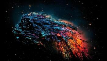 Exploring the deep, illuminated by glowing multi colored star fields generated by AI photo