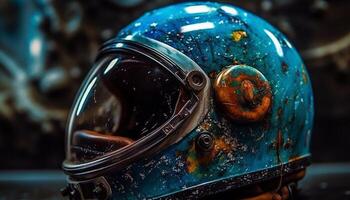 cromo casco refleja aventuras en futurista motocicleta carreras industria exploración generado por ai foto