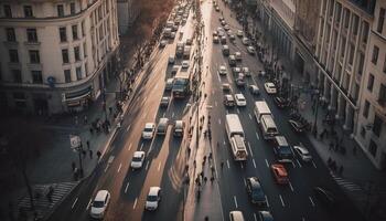 Blurred motion of crowded city life in rush hour traffic generated by AI photo